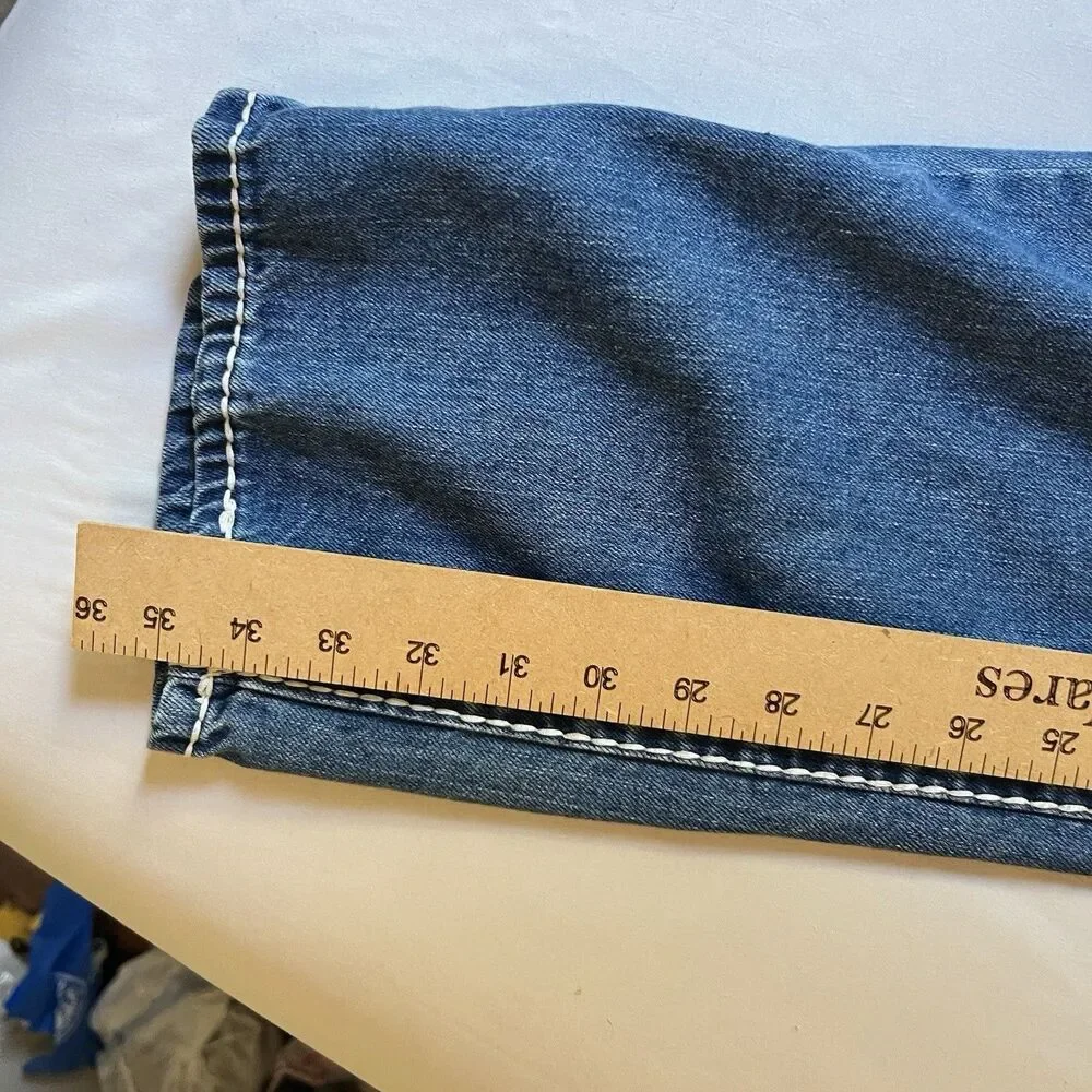 True Religion Billy Super T Jeans Mens Tag 34 (36x35) Bootcut USA White Stitch